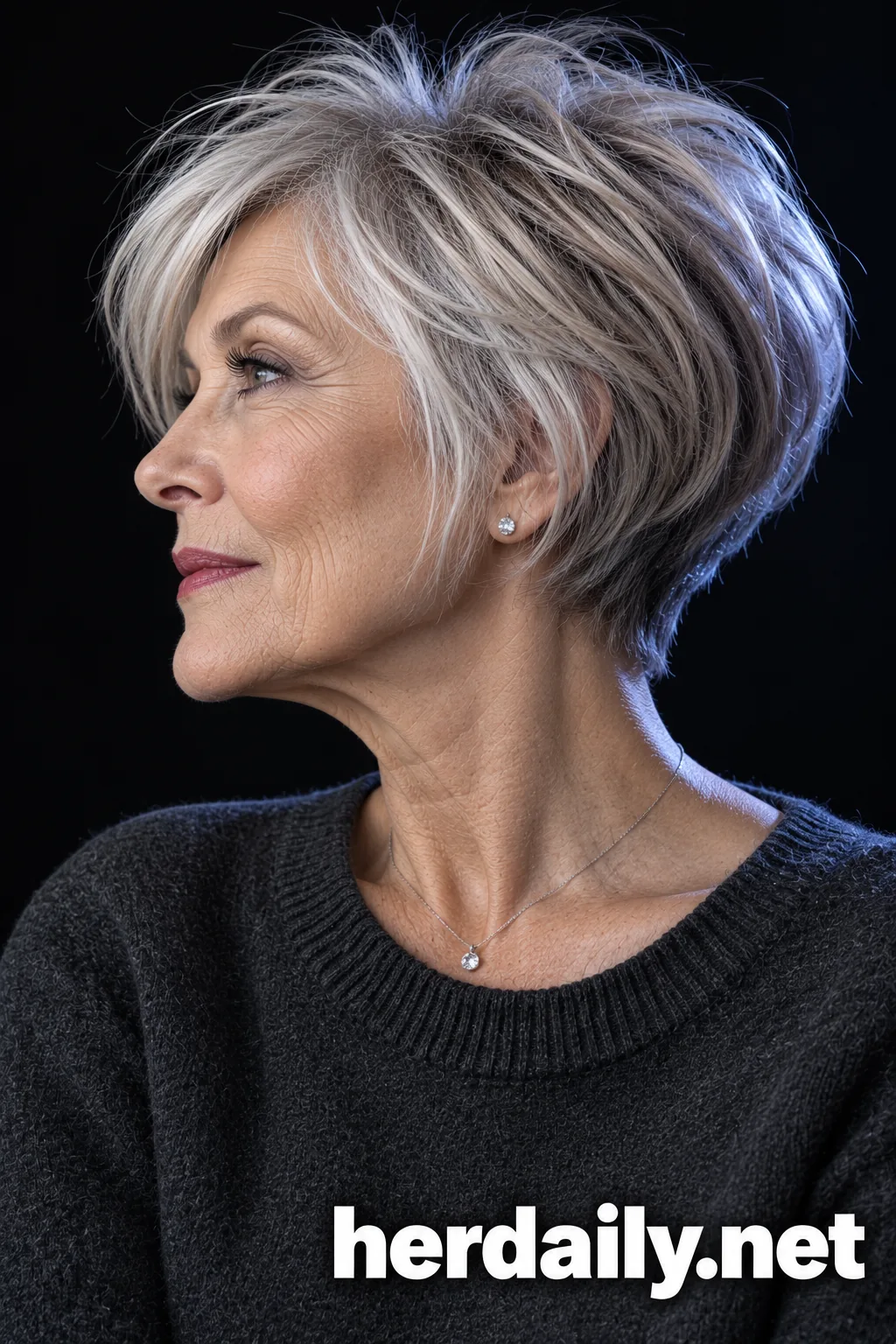 silver beige bob pixie black background