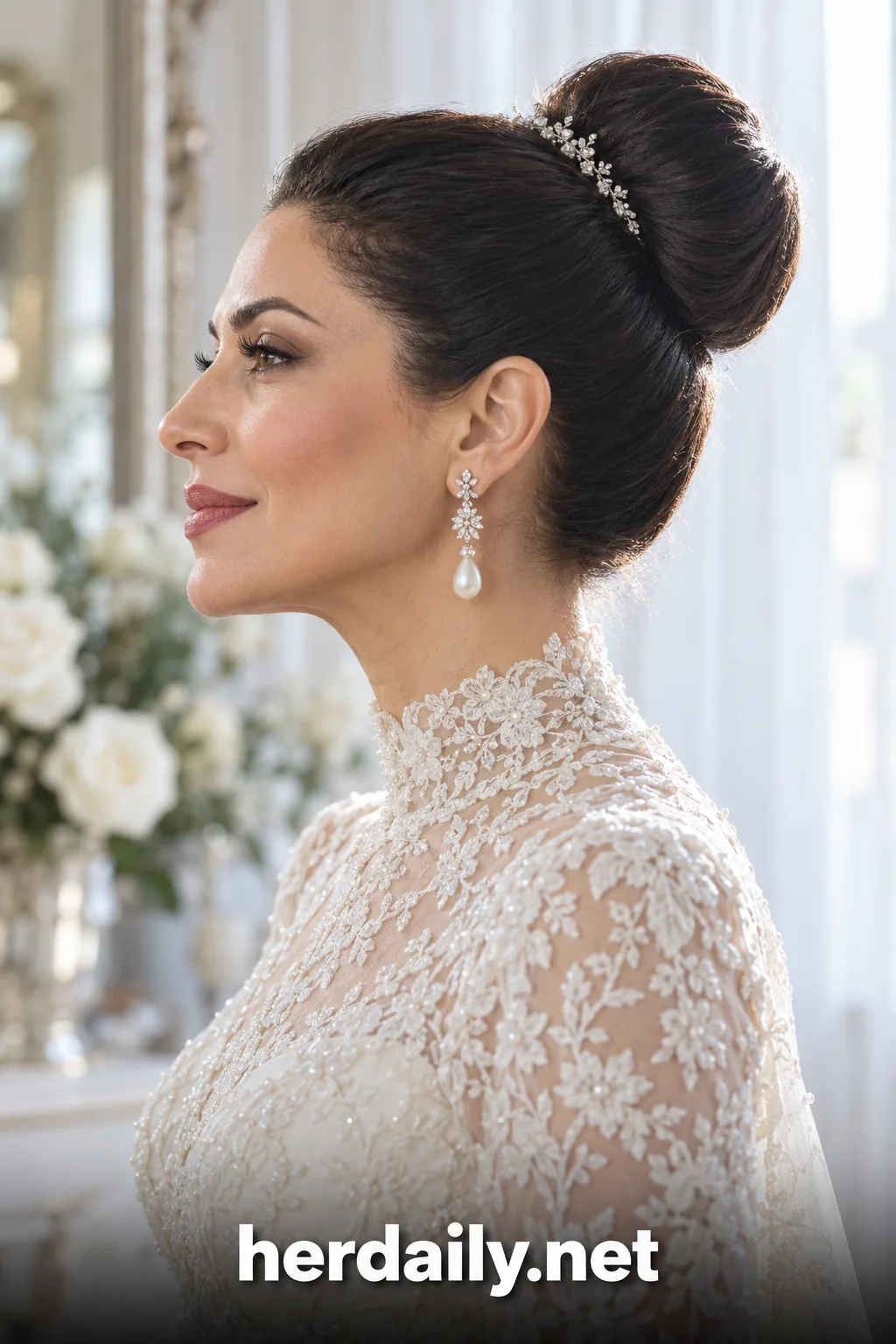 03 middle eastern round high bun ivory lace