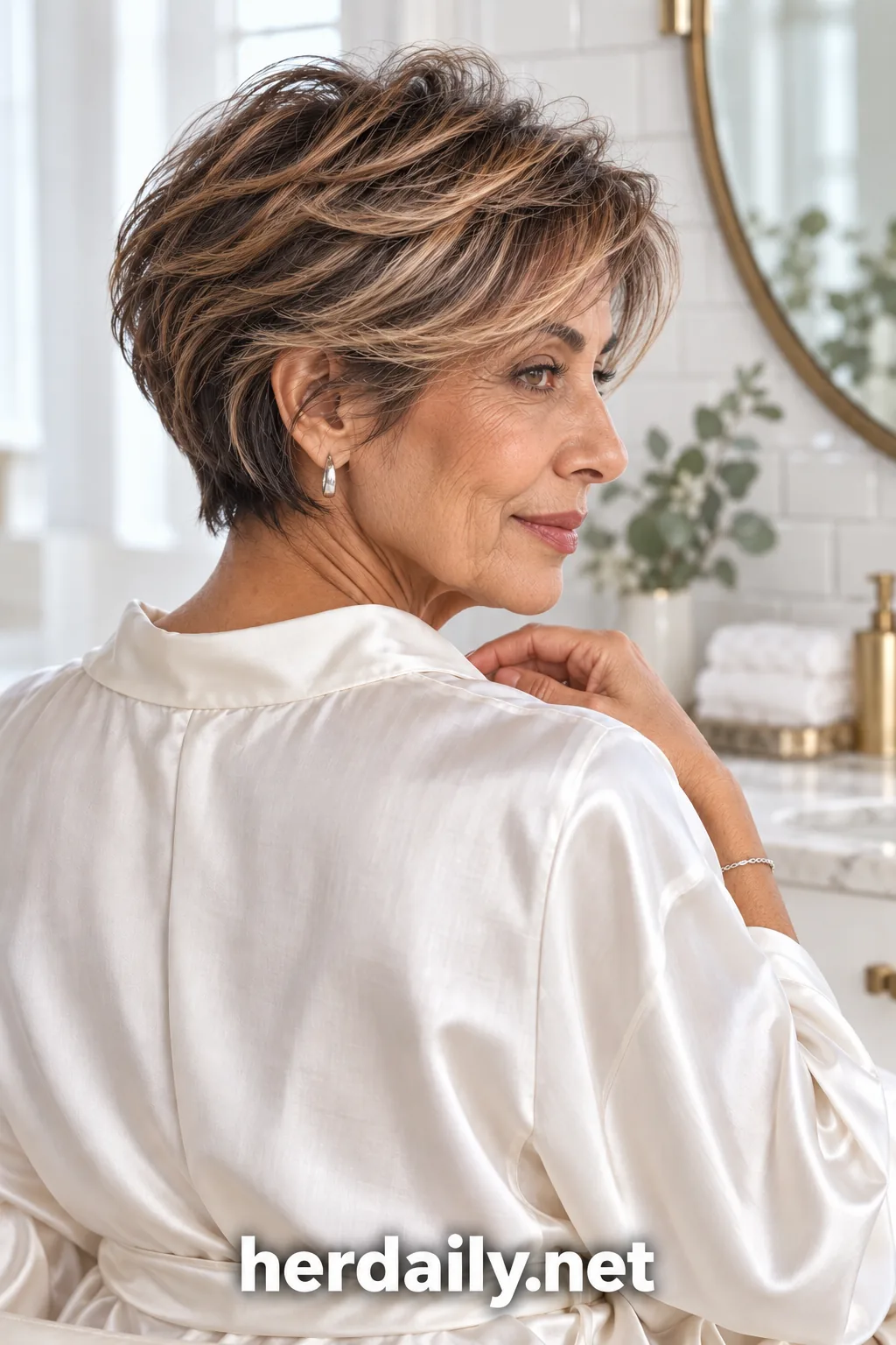 05 middle eastern caramel balayage long pixie bright bathroo