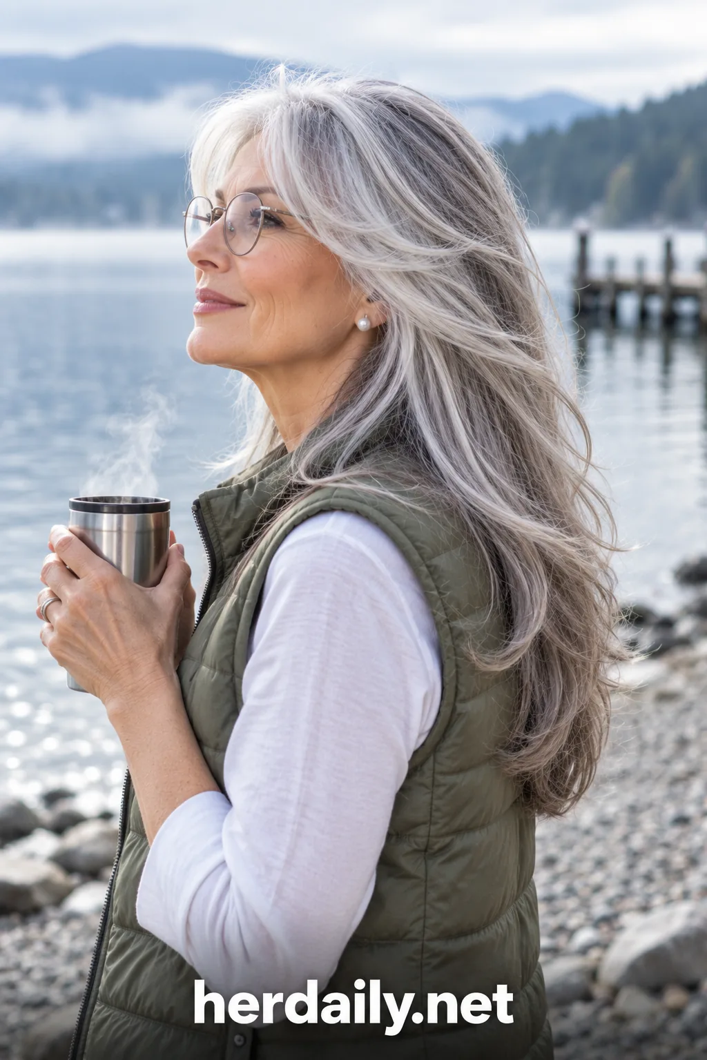 15 silver white long layers lakeside
