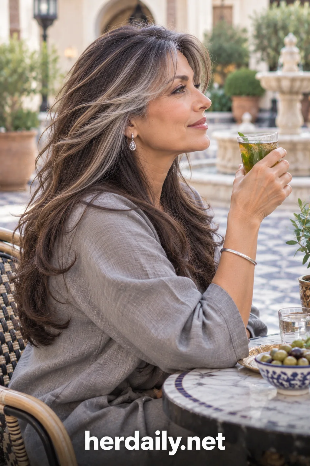 20 dark brown silver layers mint tea cafe