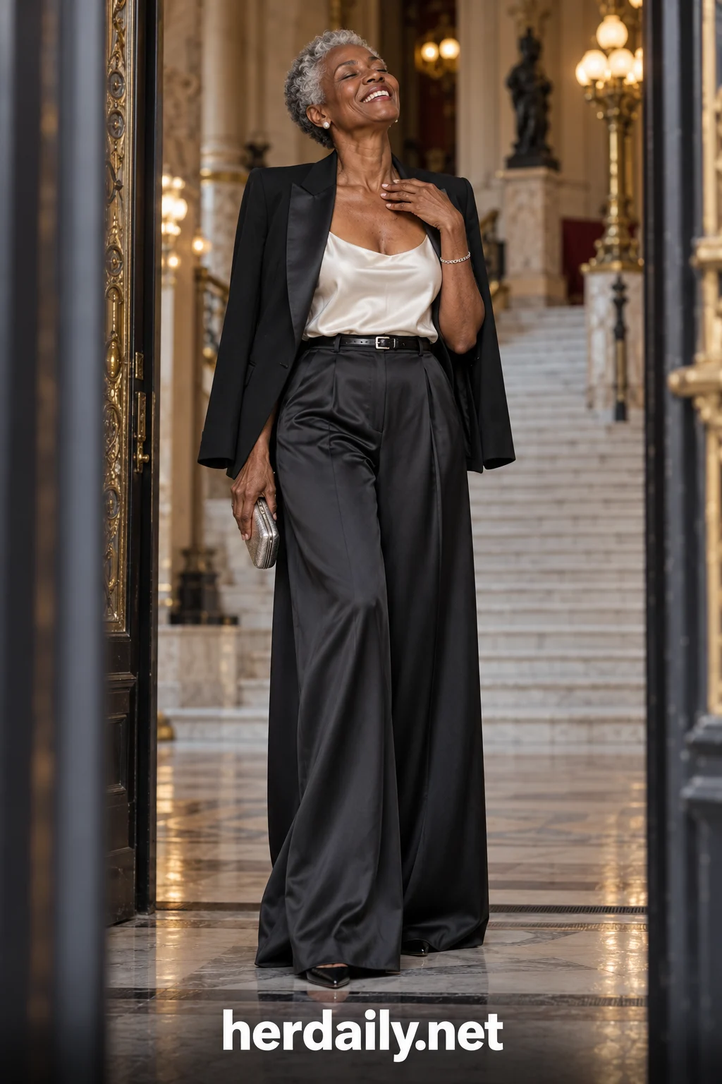 black pants for women over 50 10 satin palazzo tuxedo jacket