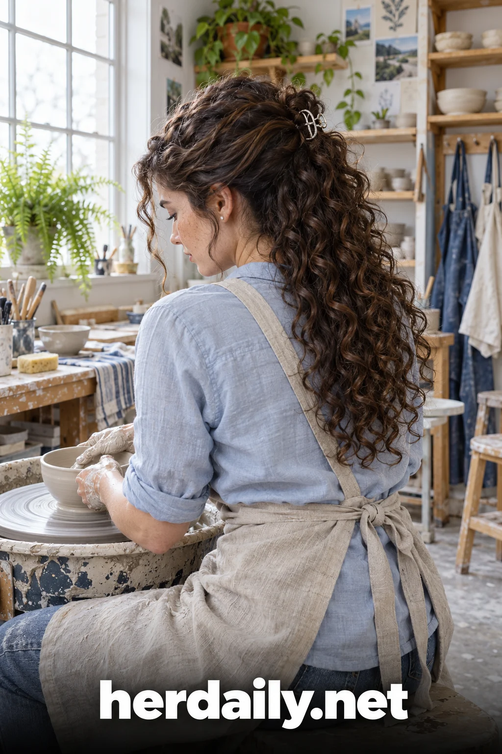 curly hair aesthetic 05 corkscrew half up curls pottery