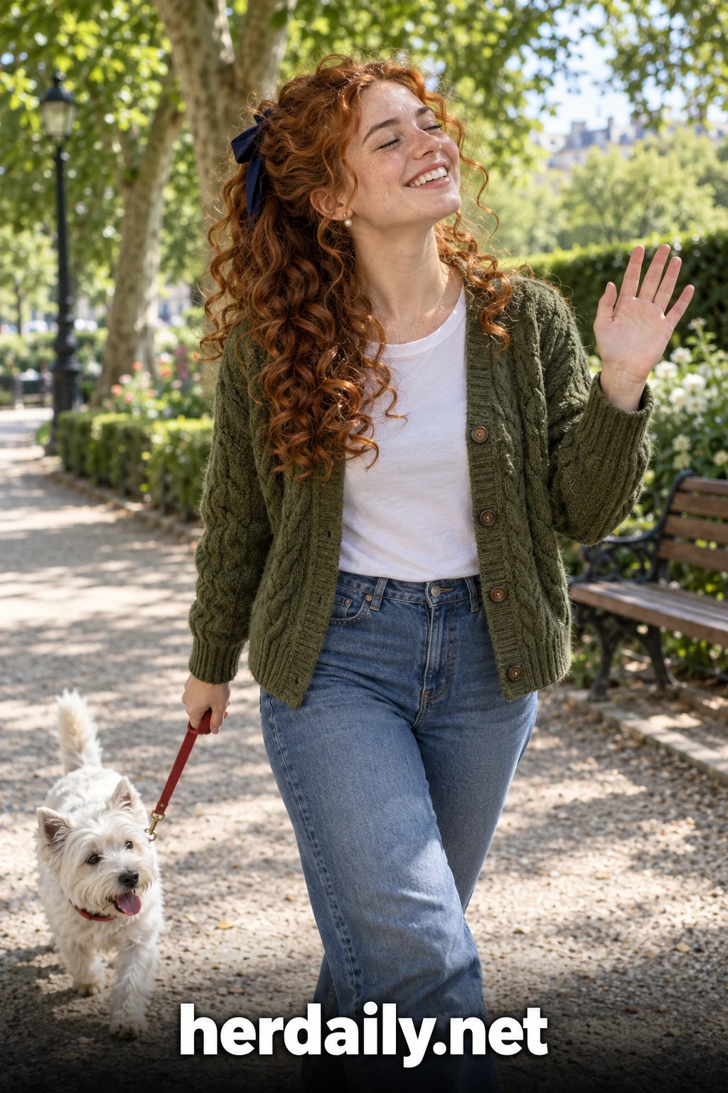 curly hair aesthetic 16 ginger curly half up park dog