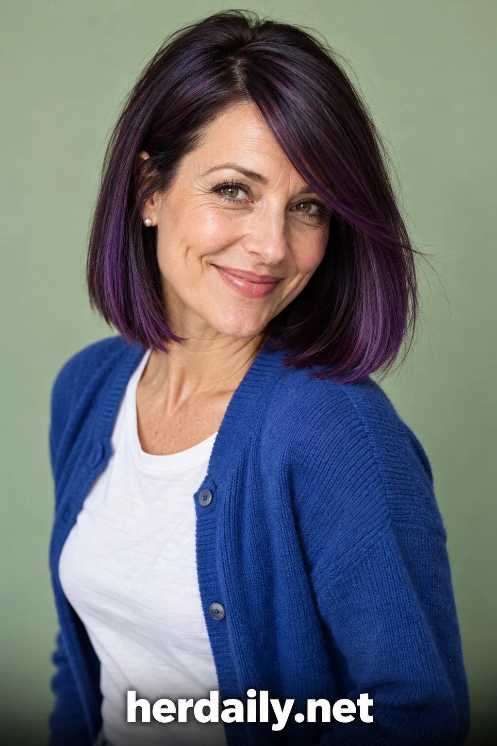 dark purple hair 14 sleek plum blunt cut side fringe