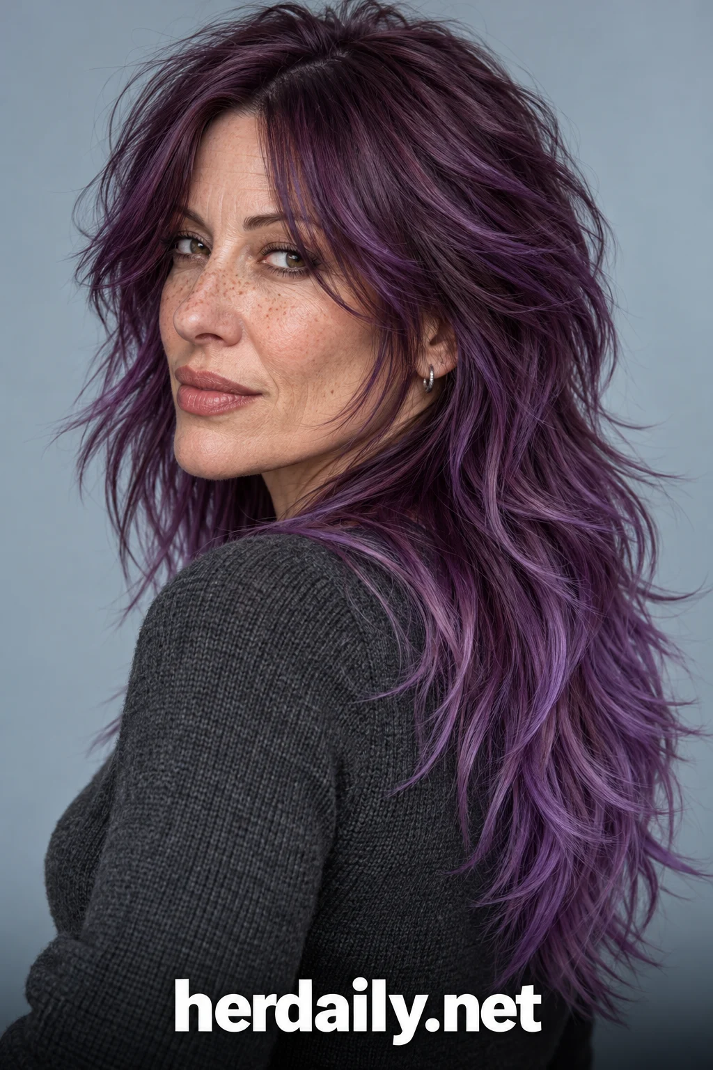dark purple hair 16 mulberry wolf cut curtain fringe
