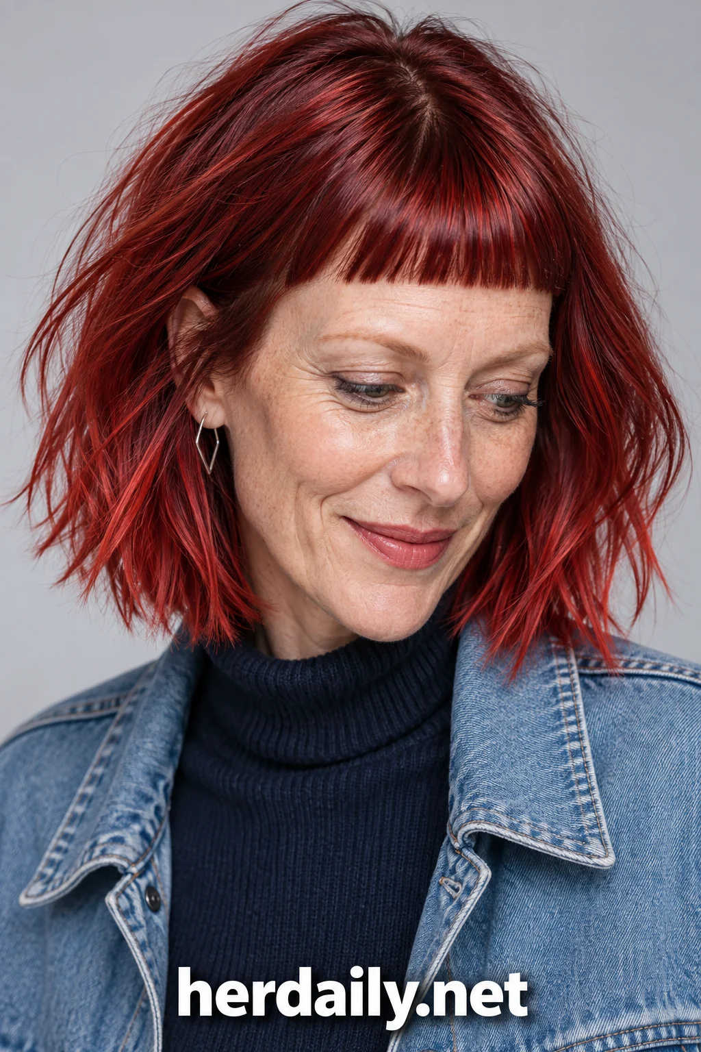 funky hairstyles for over 40s 11 cherry red lob micro bangs
