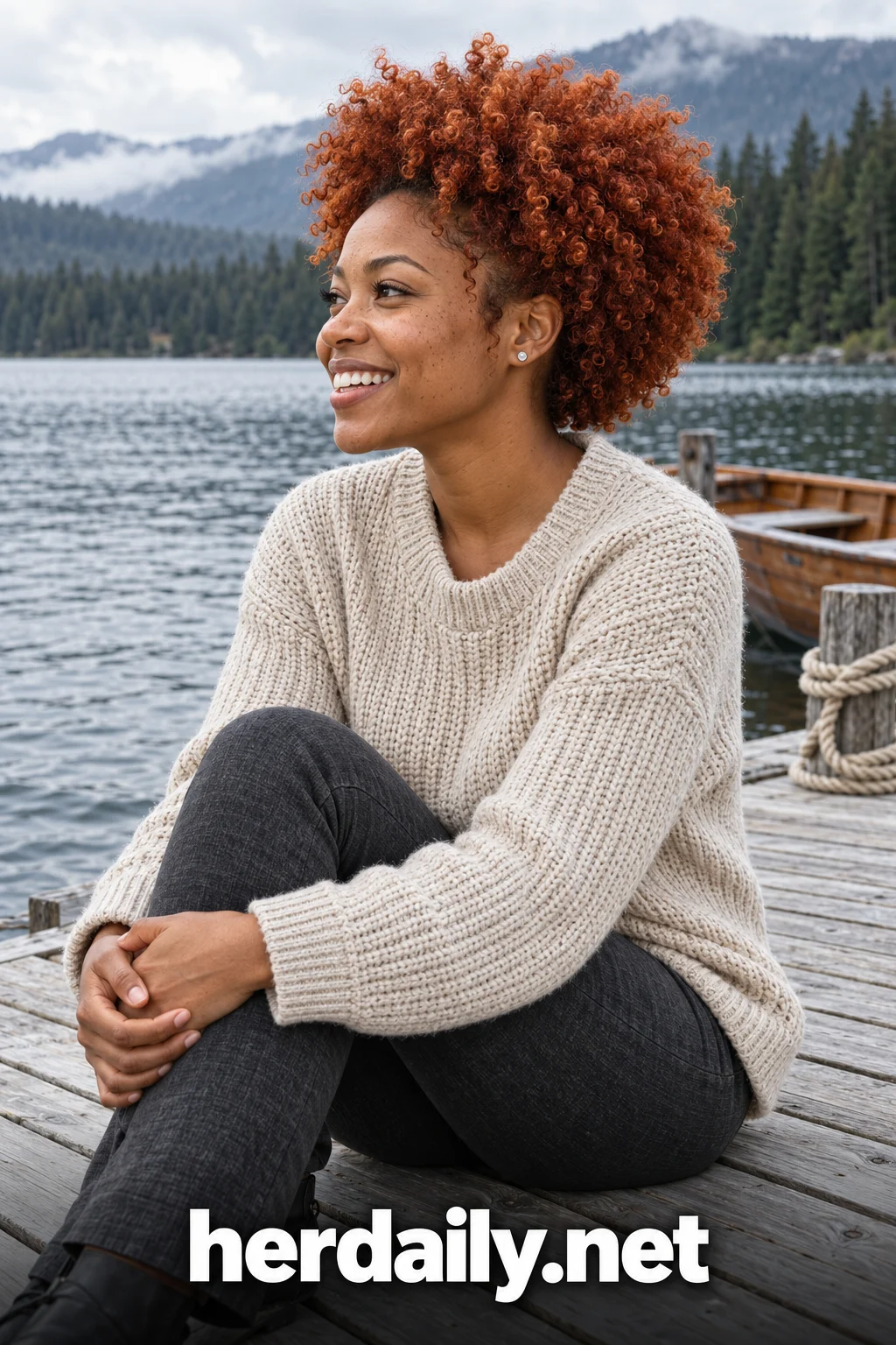 ginger hair 03 copper afro lakeside dock