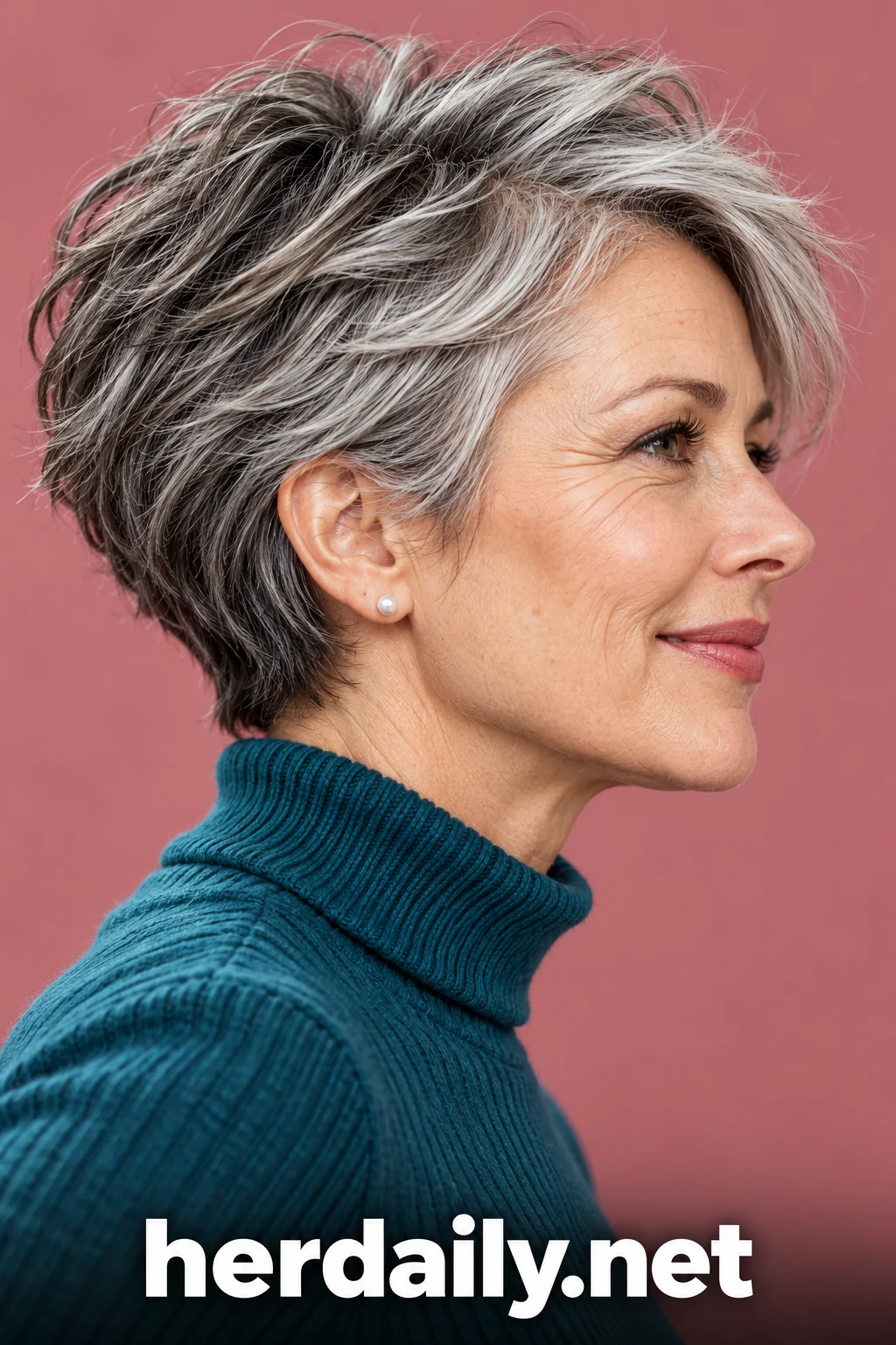 Hair color over 40: silver salt and pepper short crop