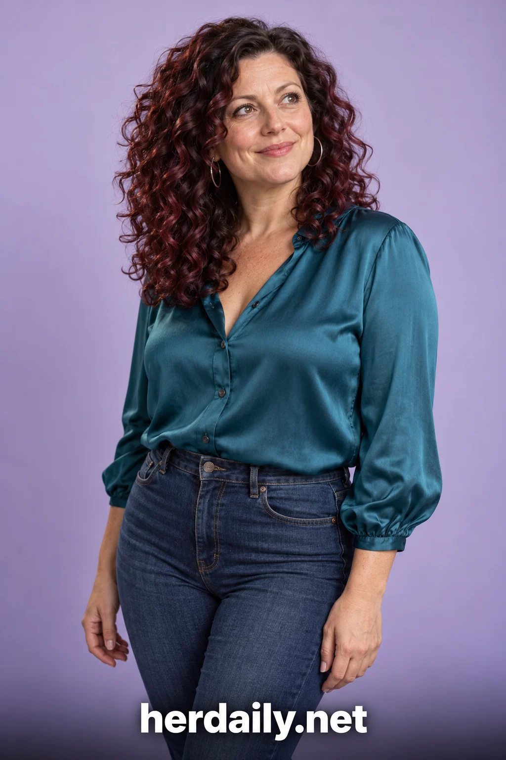 Hair color over 40: black cherry bouncy defined curls