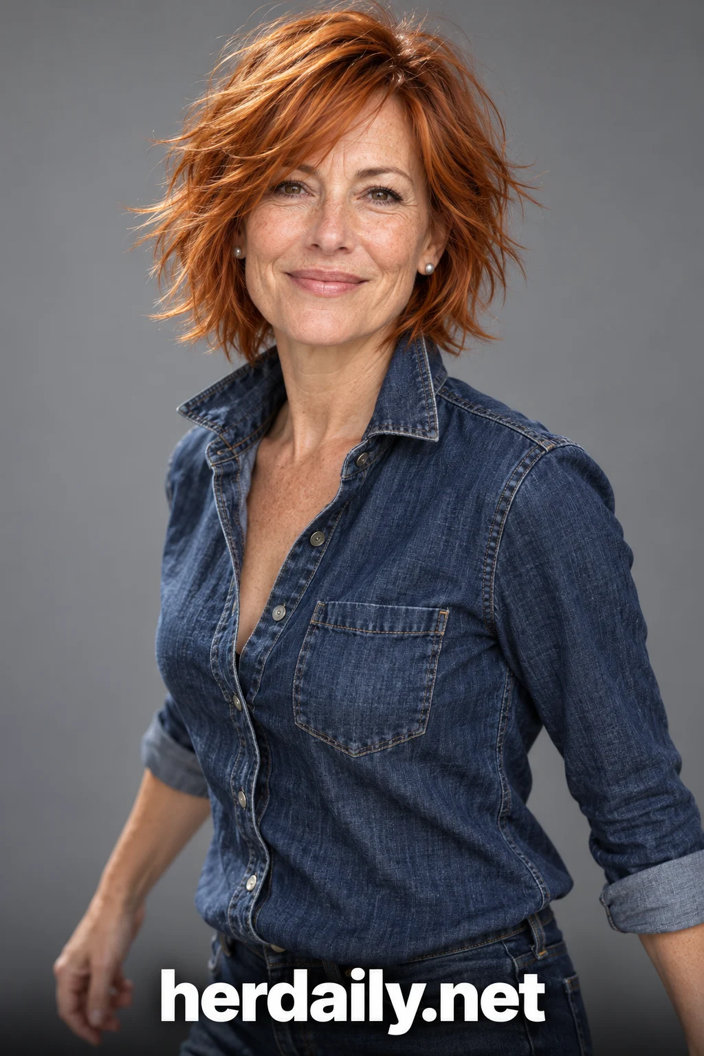 Hair color over 40: bright copper ginger choppy shag