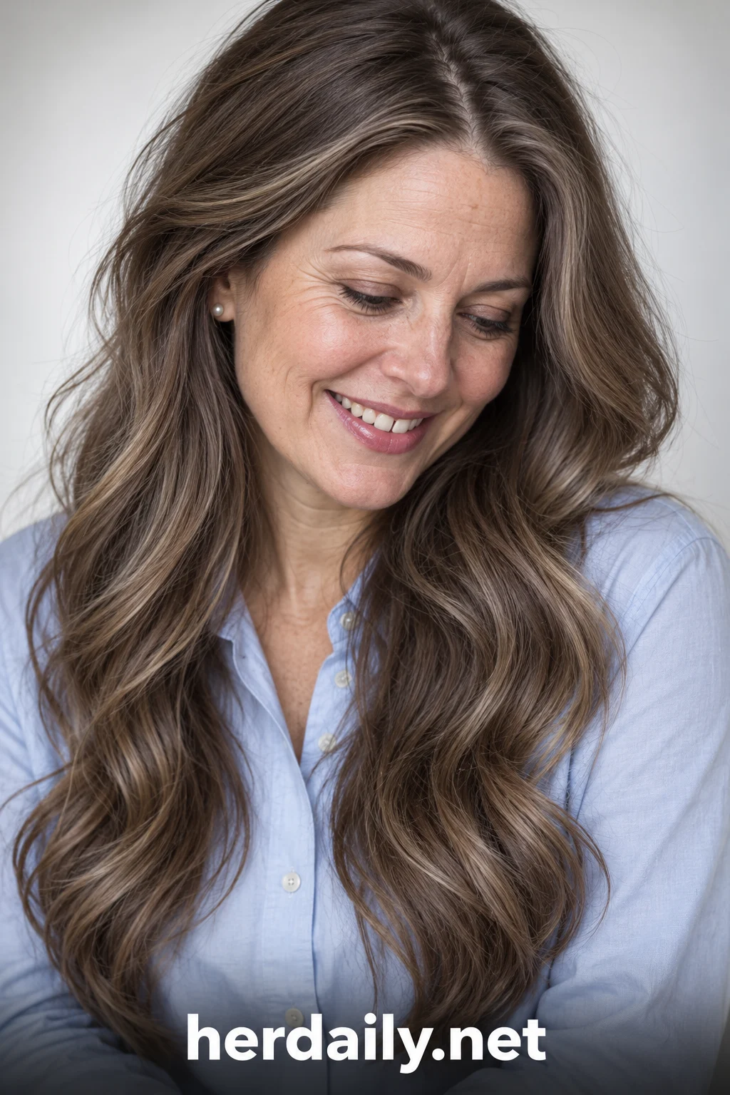 Hair color over 40: mushroom brown cool taupe long layers