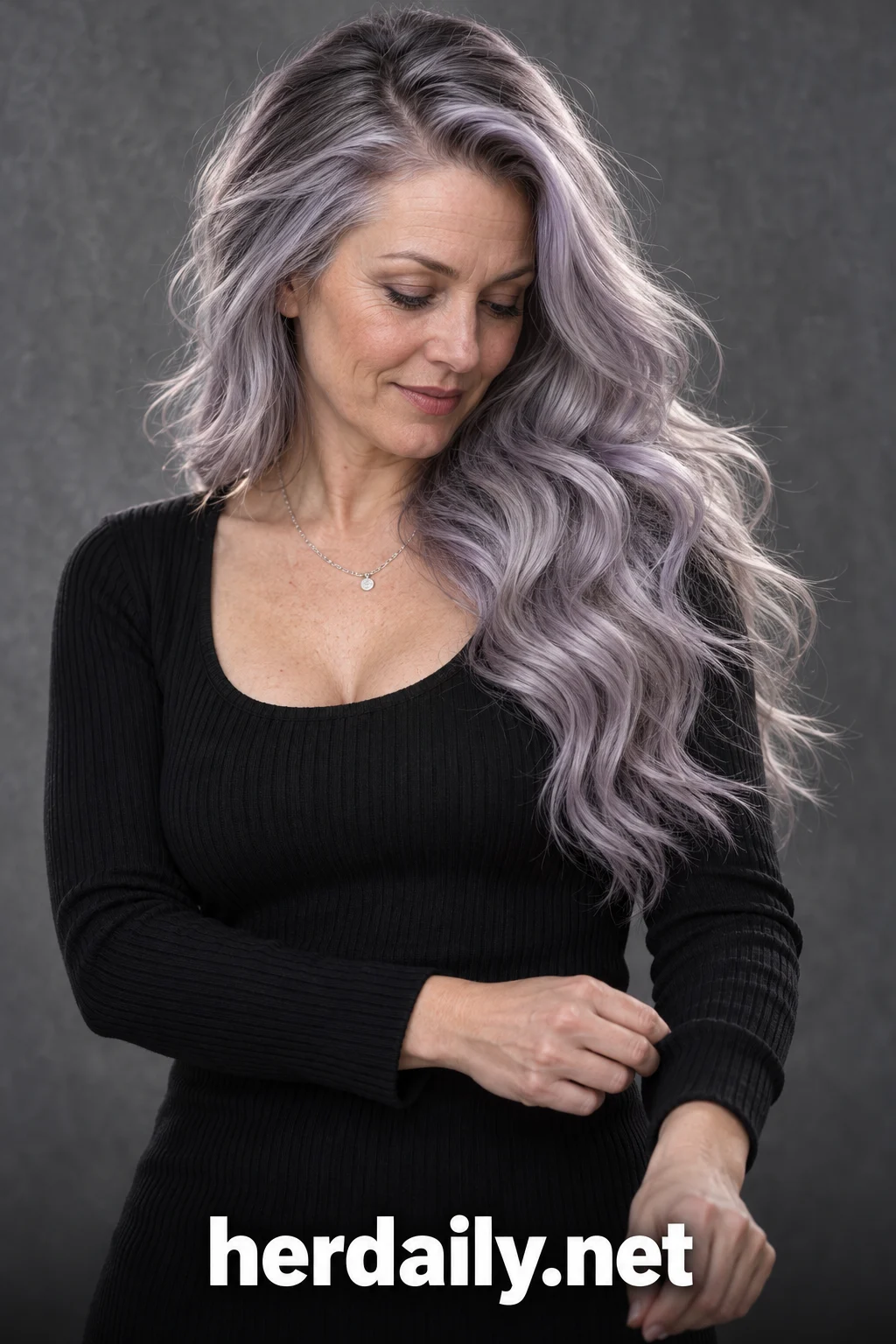Hair color over 40: silvery lilac gray long loose waves