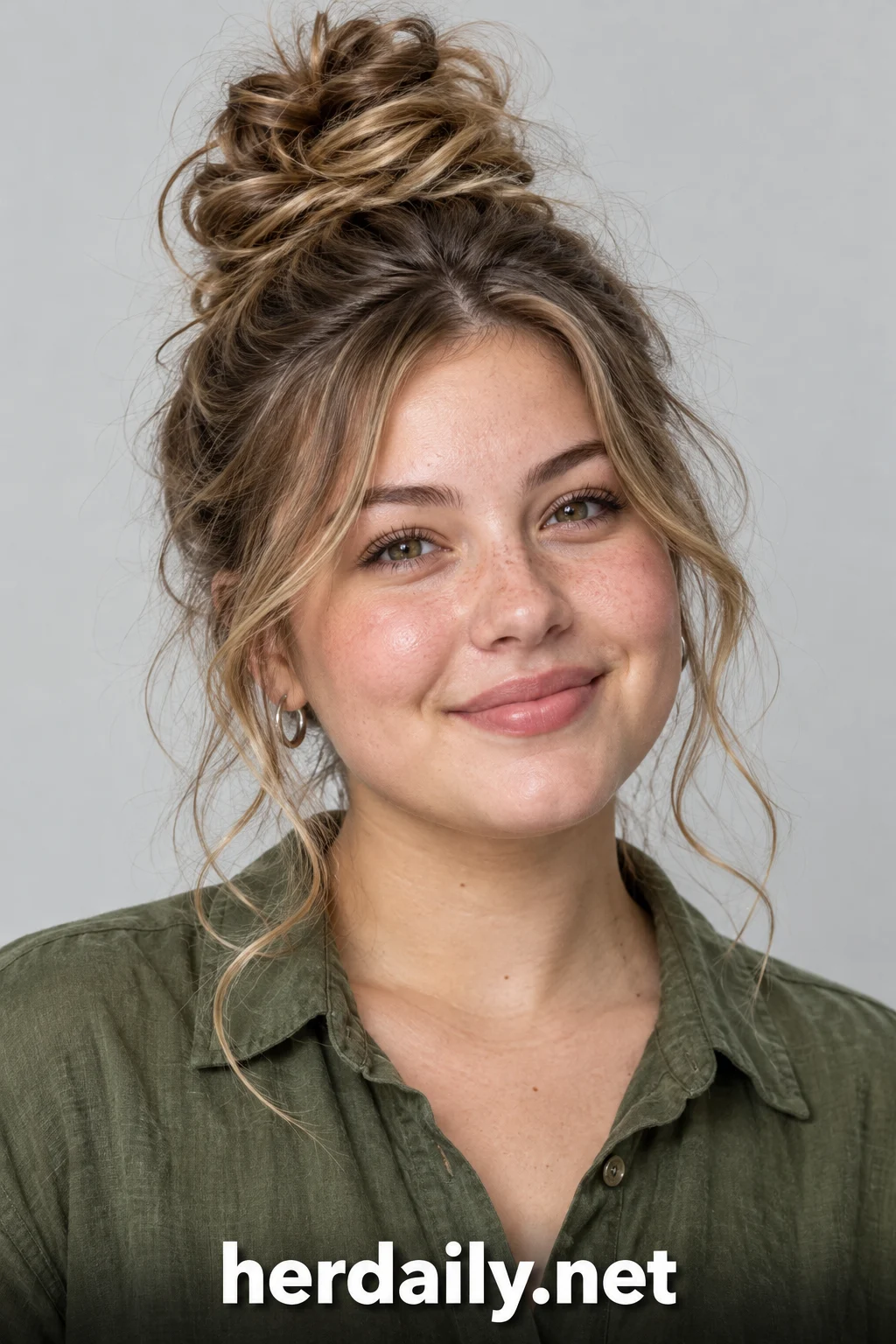 hairstyles for round faces 12 high messy bun face tendrils