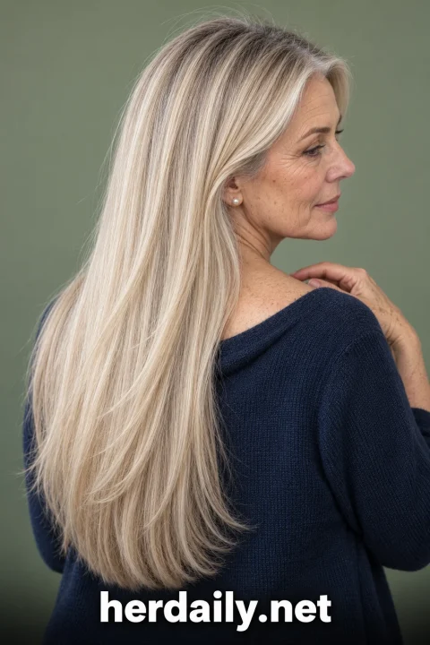 long blonde hair over 50 back view straight ash blonde