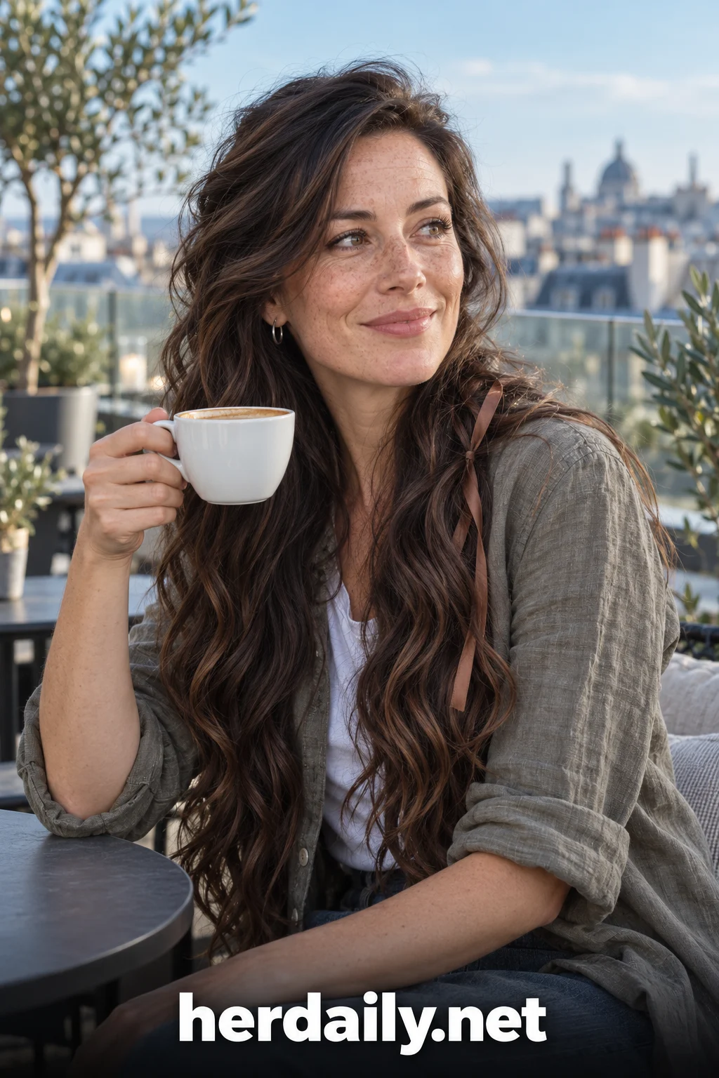 long brunette hair 03 dark chocolate beachy waves ribbons