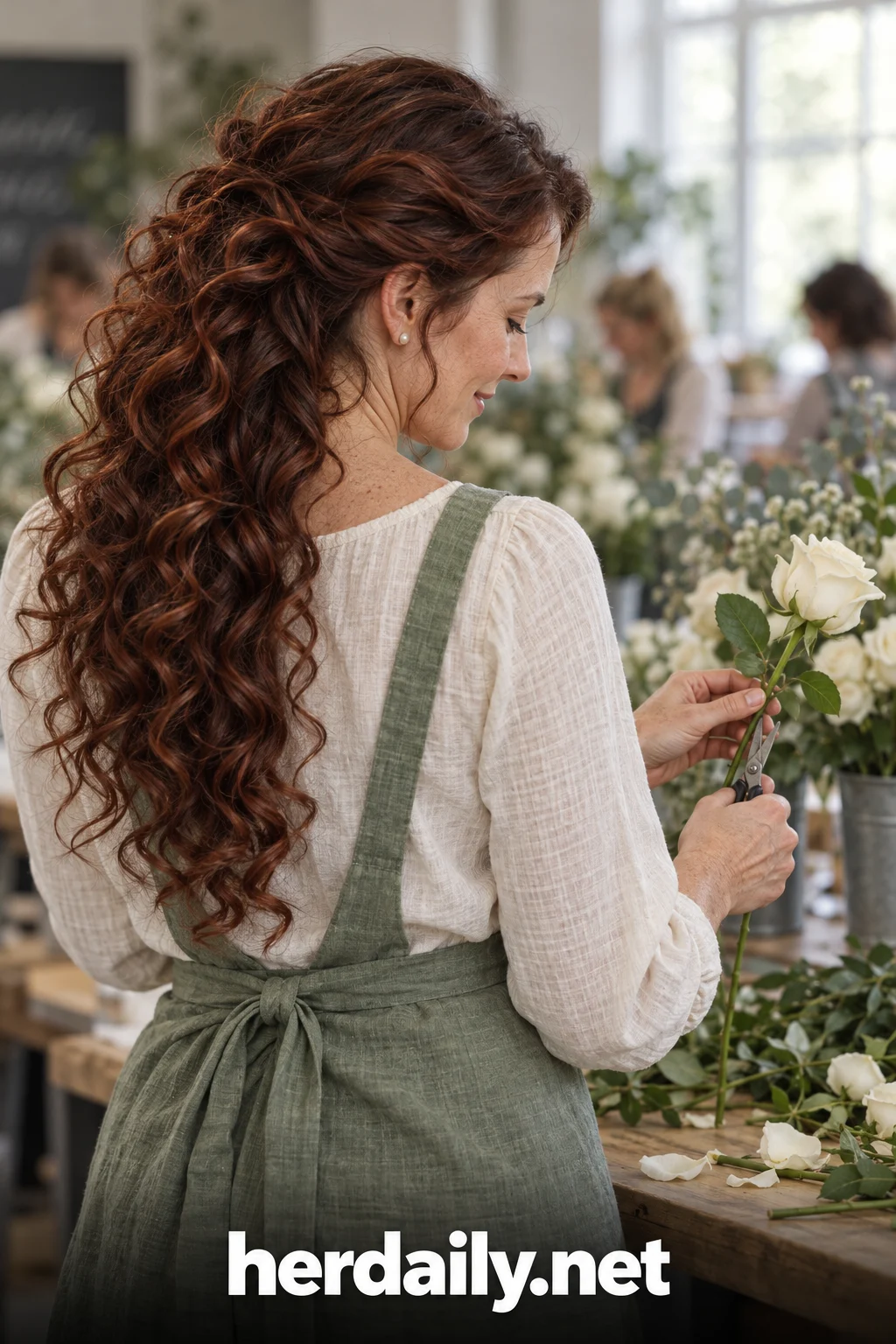 mahogany hair color 07 loose curls flower class back