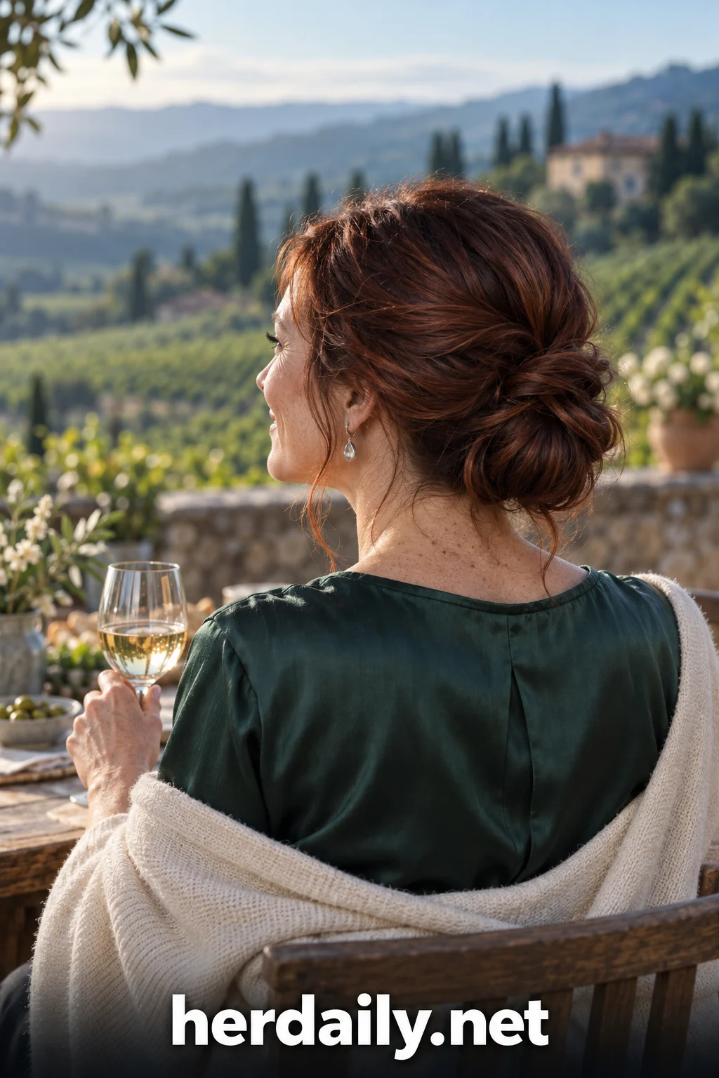 mahogany hair color 13 low chignon vineyard terrace