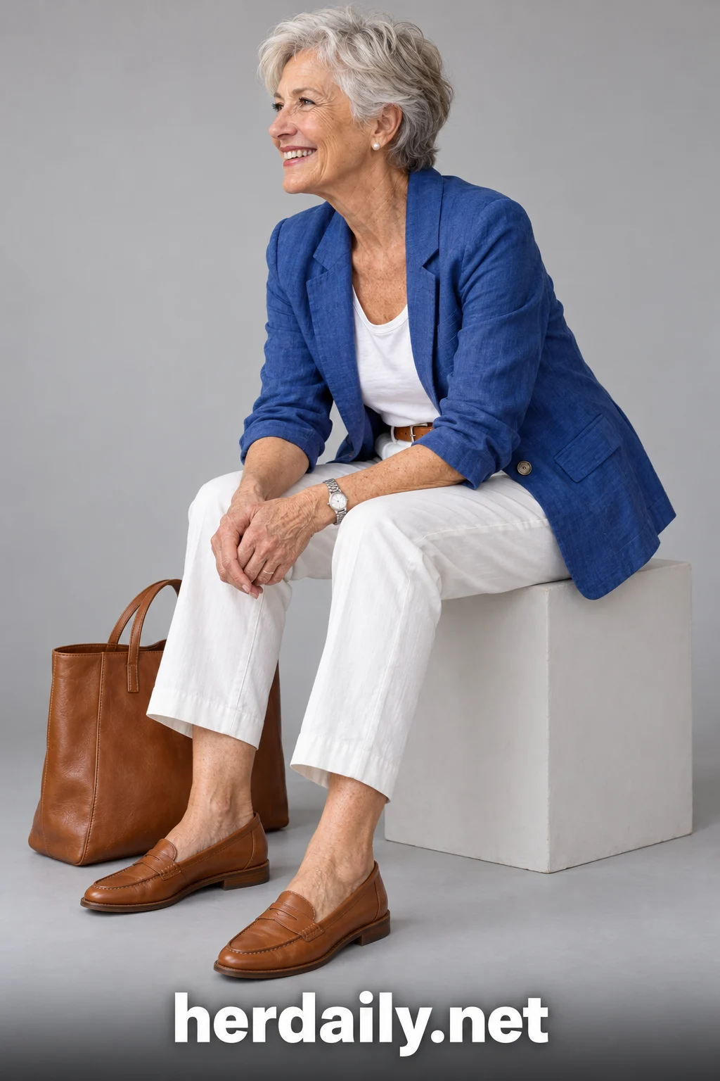 outfit women over 70 09 cobalt blazer white trousers profile