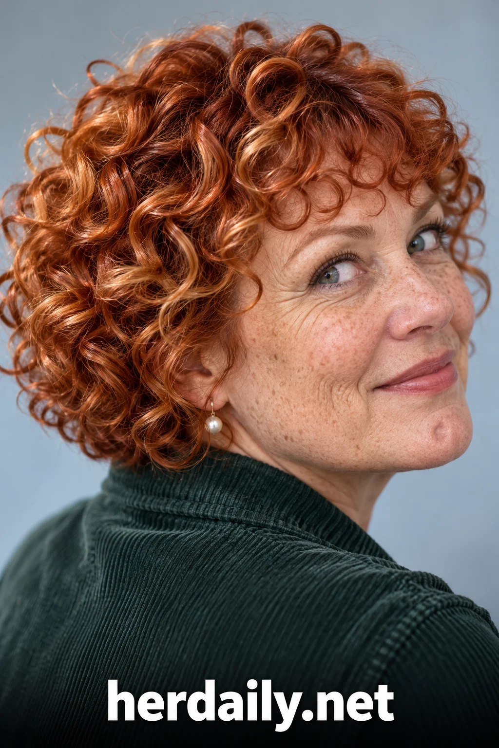 over 50 curly hairstyles for women 13 ginger curly bob bangs