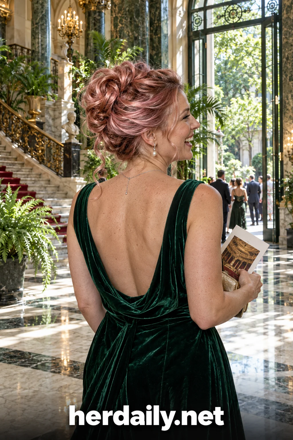 rose gold hair 05 rose updo opera house foyer