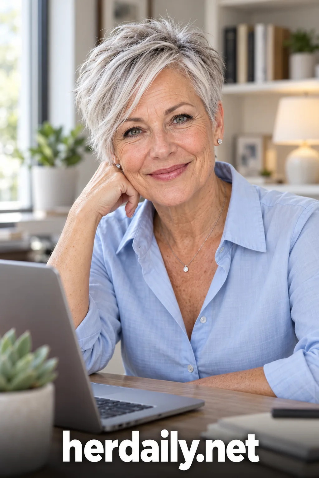 short haircuts over 50 01 textured silver pixie home desk