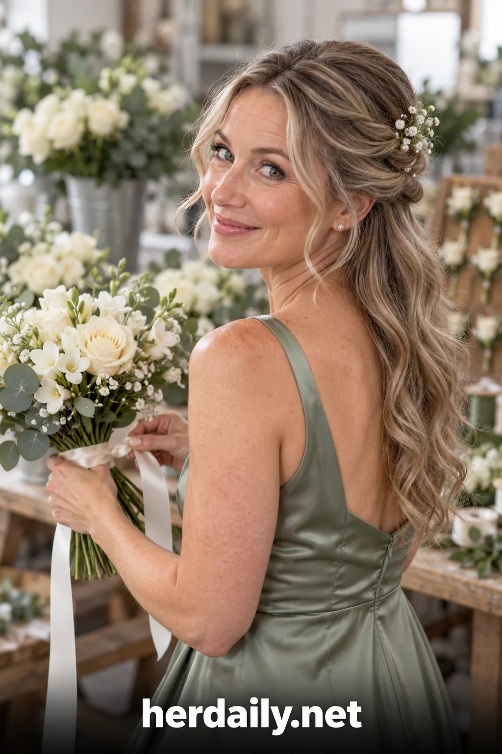 wedding hairstyles half up half down 02 pearl twist airy curls ash