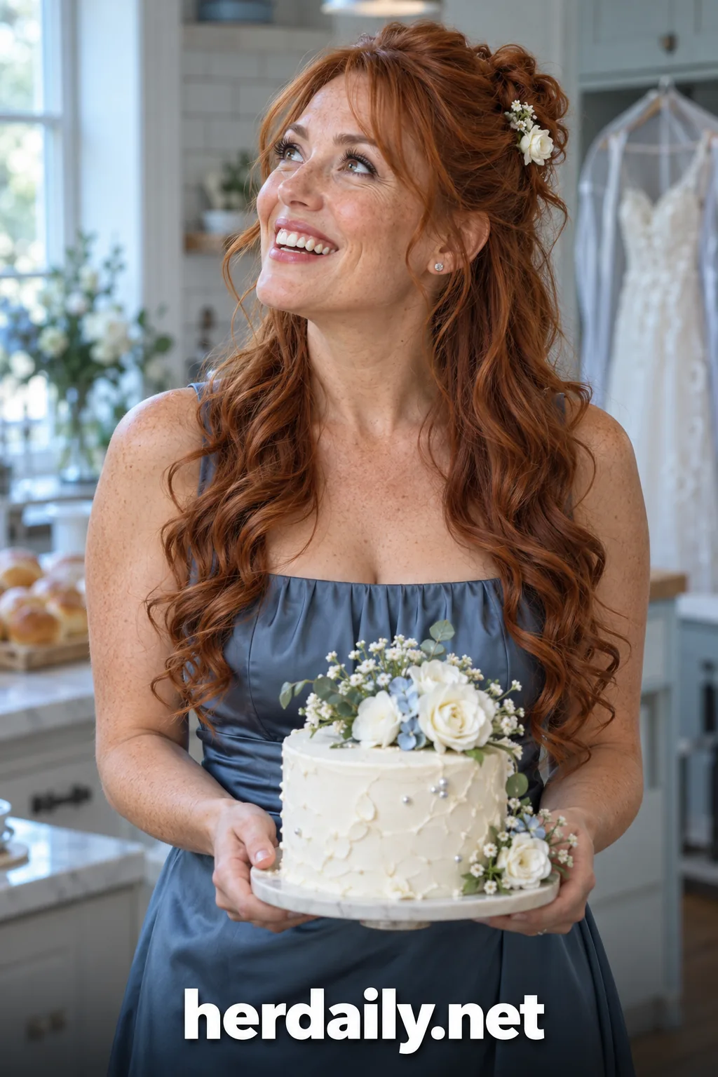 wedding hairstyles half up half down 05 loose bun copper spiral curls