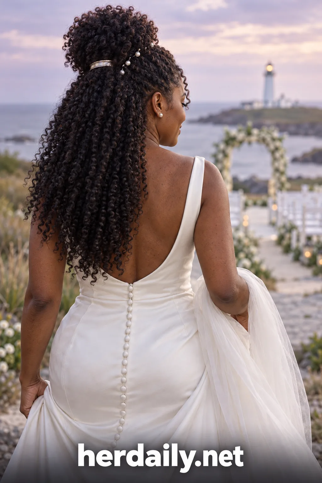 wedding hairstyles half up half down 06 high puff long defined coils